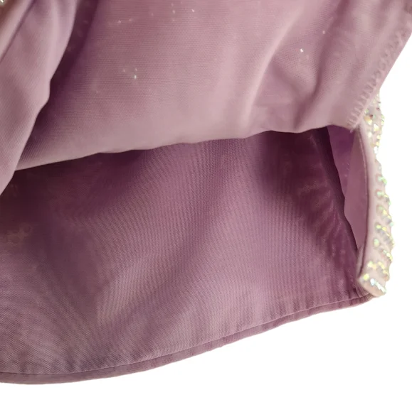 Double Layered Thick Mesh Rhinestone Embellished Thigh Slit Mini Skirt - Purple - Picture 7 of 16